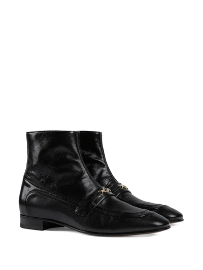 Shop Gucci Horsebit Ankle Boots In Black