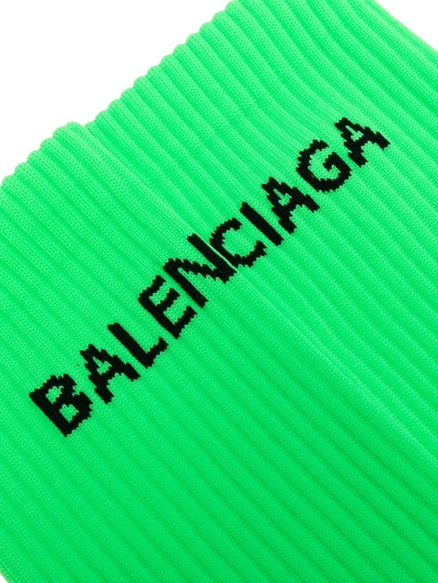 Shop Balenciaga Logo-motif Ribbed-edge Socks In Green