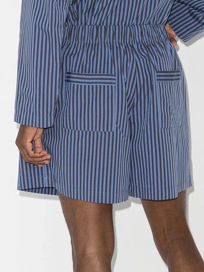 Shop Tekla Organic Cotton Pajama Shorts In Blue