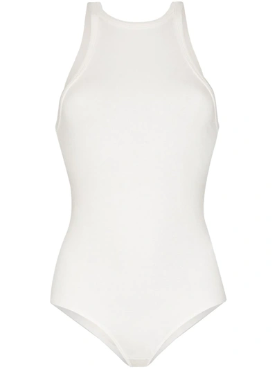 Shop Agolde High Neck Racerback Bodysuit In White White