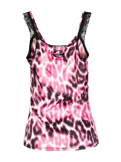 Shop Just Cavalli Leopard Print Lace Detail Camisole Top In Pink
