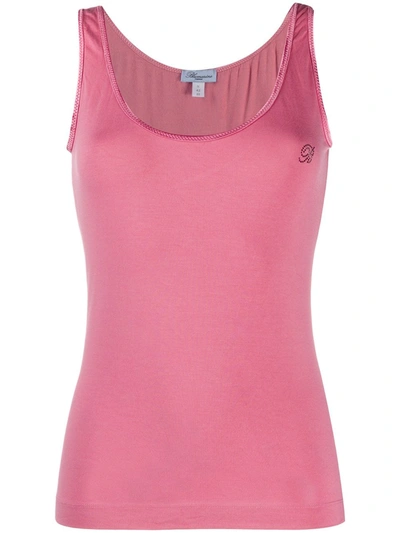 Shop Blumarine Studded Logo Sleeveless Top In Pink