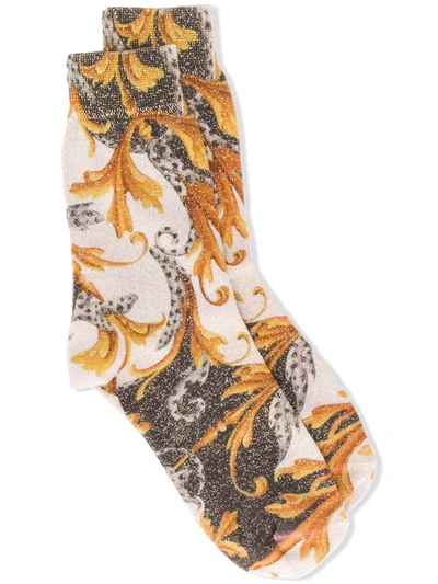 Shop Versace Printed Shimmer Socks In Neutrals