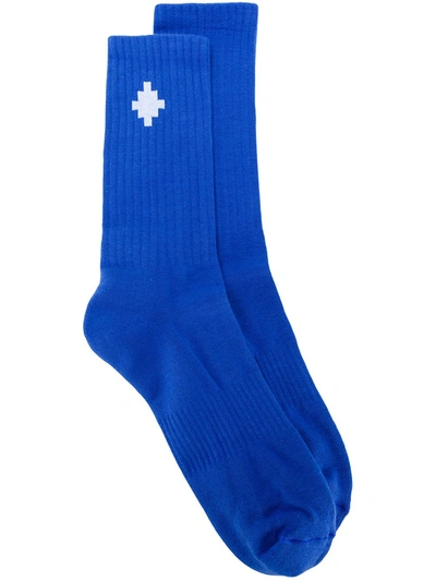 Shop Marcelo Burlon County Of Milan Cross Ribbed Ankle Socks In Blue