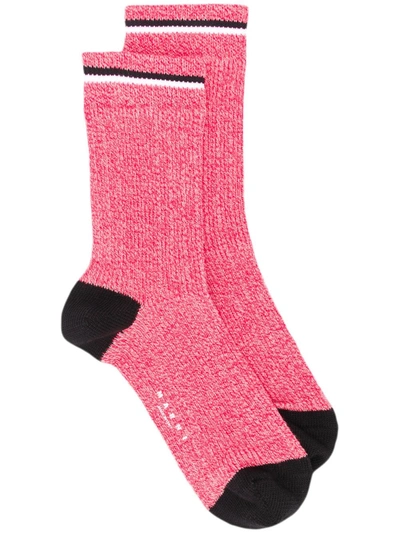 Shop Marni Logo Ribbed Ankle Socks In Red