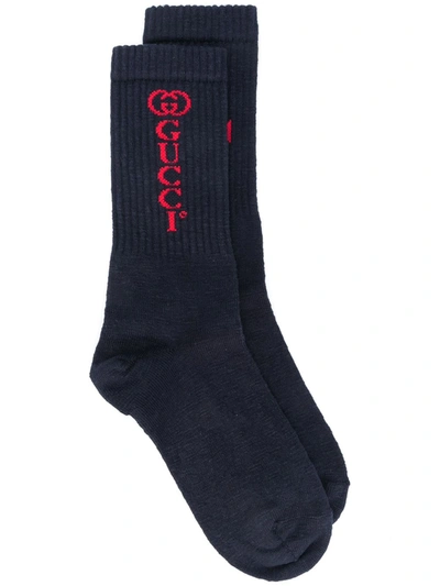 Shop Gucci Anchor Logo Ribbed Socks In Blue
