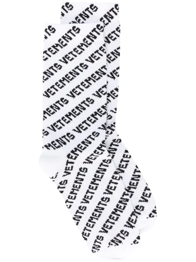 Shop Vetements All-over Jacquard Logo Socks In White