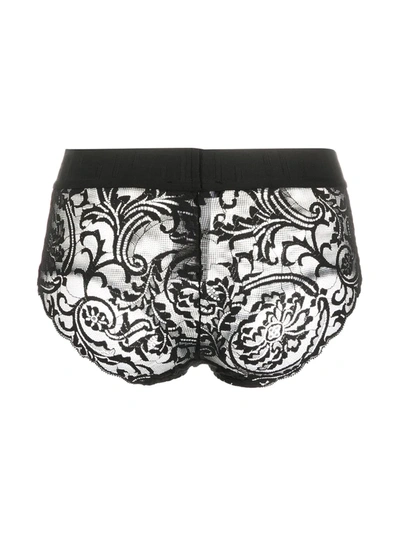 Shop Versace Corded-lace Briefs In Black