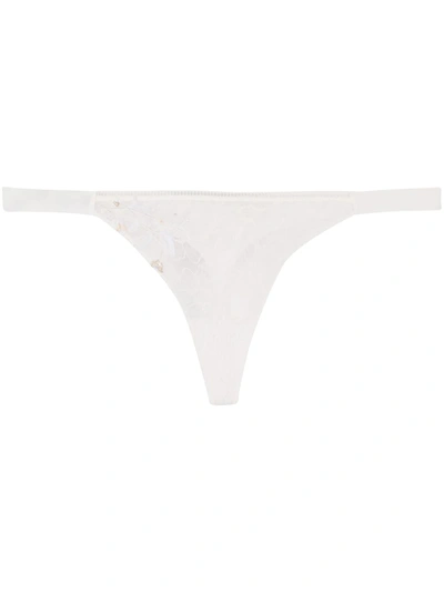 Shop La Perla Lace Detail Thong In White