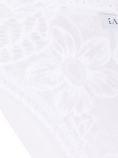 Shop La Perla Lace Trim Thong In White