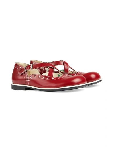 Shop Gucci Heart Detail Ballerina Shoes In Red