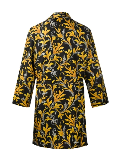 Shop Versace Barocco-print Silk Robe In Black