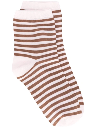 Shop Ganni Striped Ankle Socks In Pink