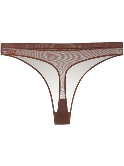 Shop Maison Close Mesh Thong In Brown