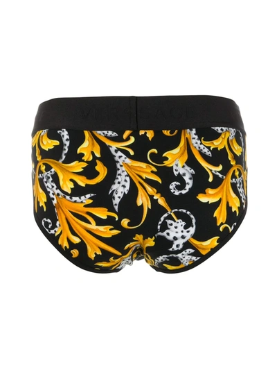 Shop Versace Baroque-print Briefs In Black