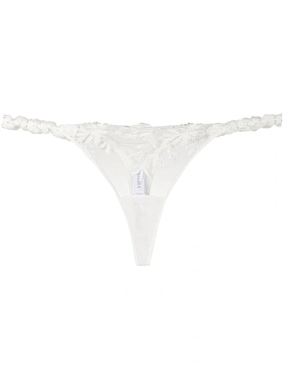 Shop La Perla Embroidered Tulle Thongs In White