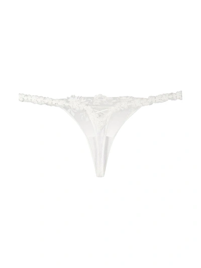 Shop La Perla Embroidered Tulle Thongs In White