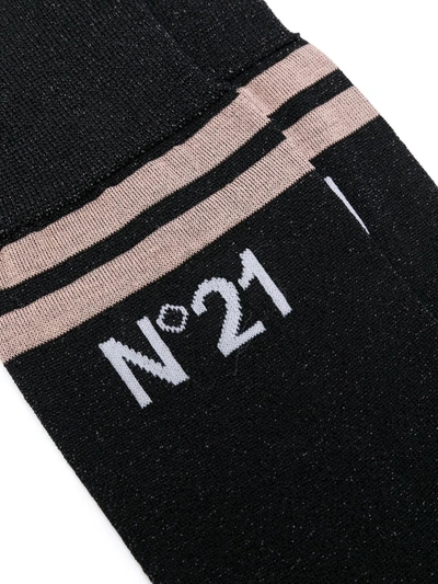 Shop N°21 Glitter Logo Print Ankle Socks In Black