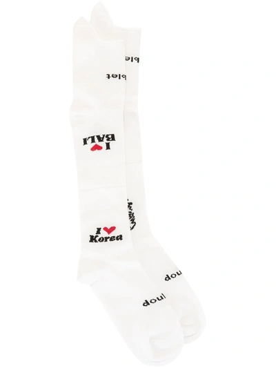 Shop Doublet Intarsia Knit Long Socks In White