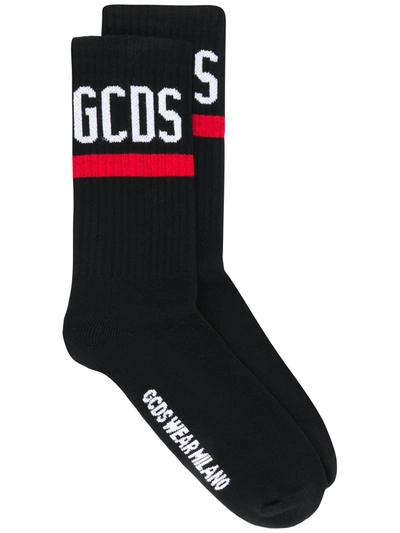 Shop Gcds Ribbed Contrast Logo Socks In Black