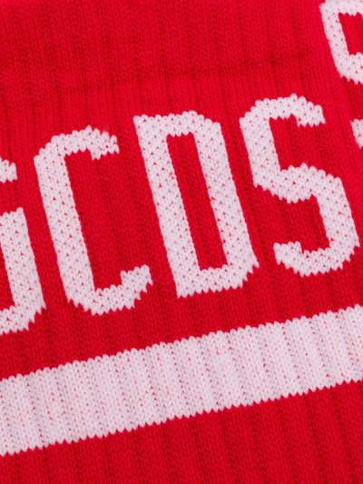 Shop Gcds Ribbed Contrast Logo Socks In Red