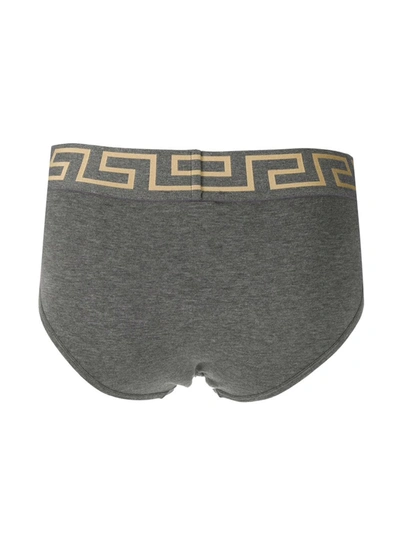 Shop Versace Greca Border Briefs In Grey