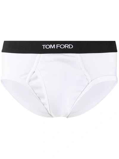 Shop Tom Ford Logo Waistband Briefs In White