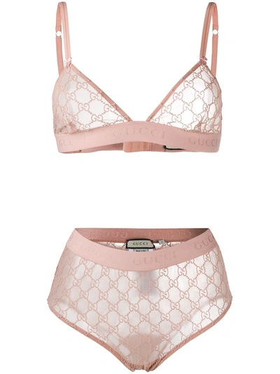 Shop Gucci Gg Embroidered Lingerie Set In Pink