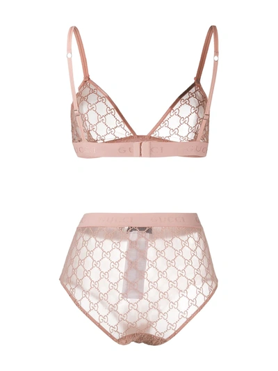 Shop Gucci Gg Embroidered Lingerie Set In Pink