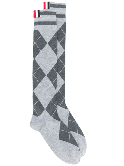 Shop Thom Browne Argyle-pattern Socks In Grey