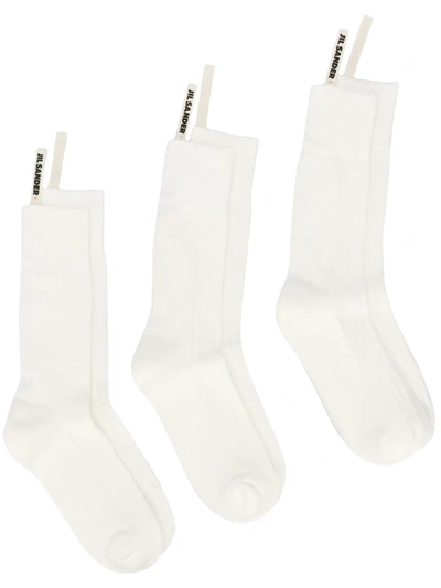 Shop Jil Sander Logo Tag Cotton Socks In White