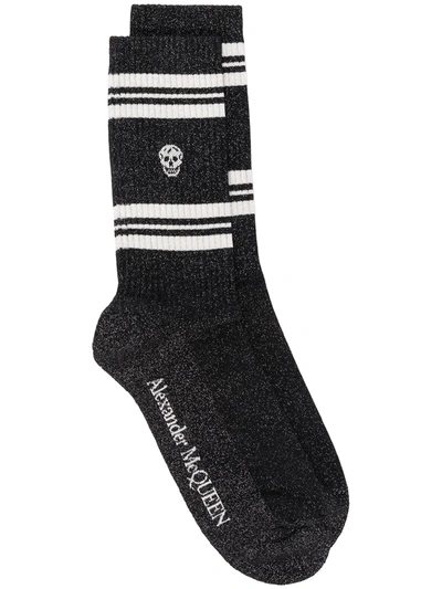 Shop Alexander Mcqueen Logo Glitter Socks In Black