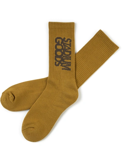Shop Stadium Goods Logo "mocha" Crew Socks In Brown