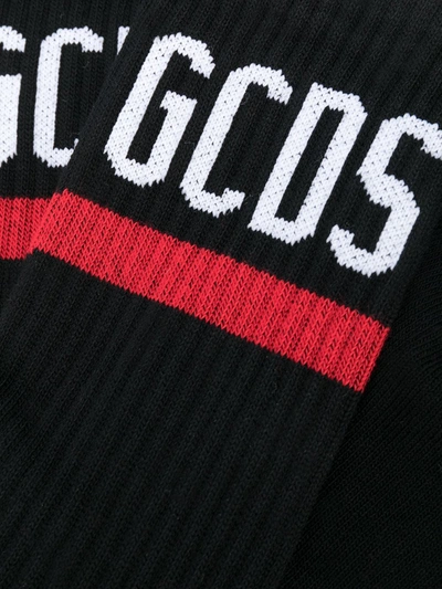 Gcds Ribbed Contrast Logo Socks In Black