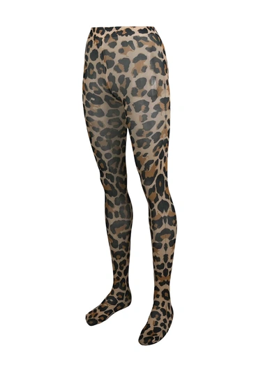 Shop Junya Watanabe Leopard-print High-waisted Tights In Brown