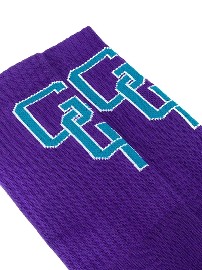 Shop Gcds Logo Print Cotton Socks In Purple