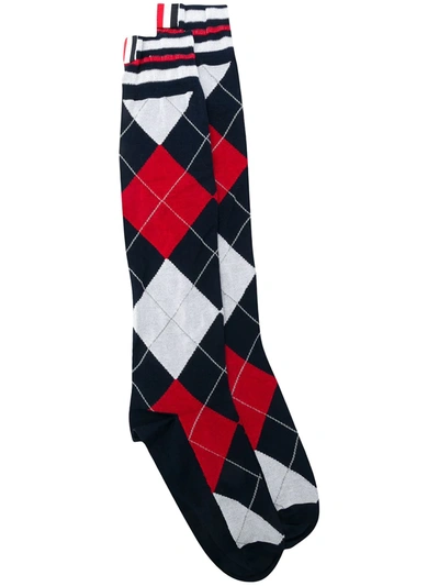 Shop Thom Browne Argyle Knitted Socks In Blue