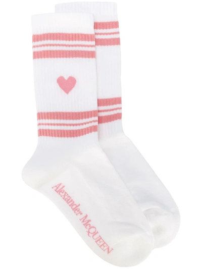 Shop Alexander Mcqueen Stripe Socks With Motif Weave In White