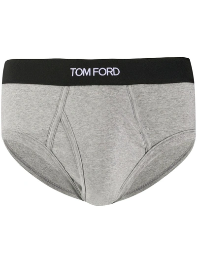 Shop Tom Ford Logo-waistband Briefs In Grey
