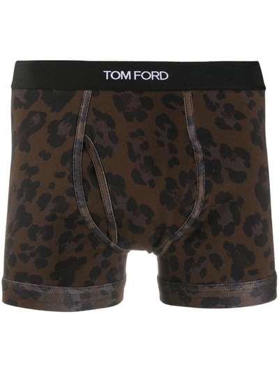 Shop Tom Ford Leopard-print Boxers In Black