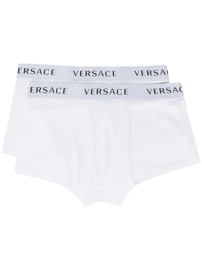 Shop Versace Logo Band Briefs Set In White
