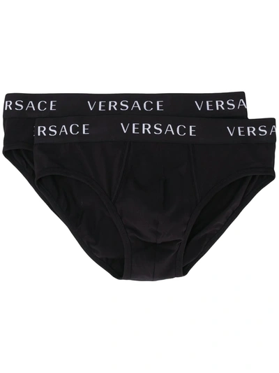 Shop Versace Logo Band Briefs Set In Black