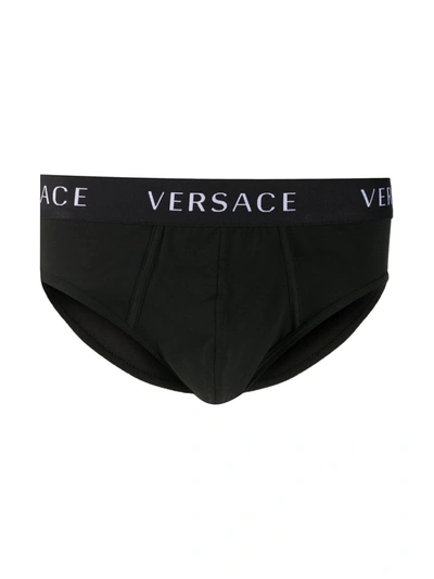 Shop Versace Logo Band Briefs Set In Black