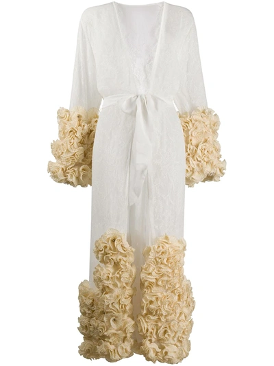 Shop Dolci Follie Rose-appliqué Lace Dressing Gown In White