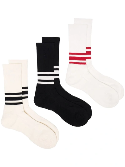 Shop Anonymous Ism Three-piece Striped Sock Set In Black