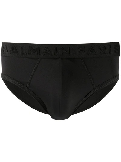 Shop Balmain Logo Waistband Briefs In Black