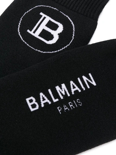 Shop Balmain Logo Print Mid-length Socks In Black