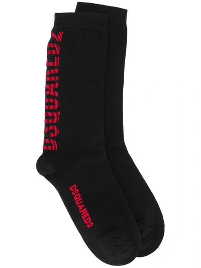 Shop Dsquared2 Logo Print Mid-length Socks In Black