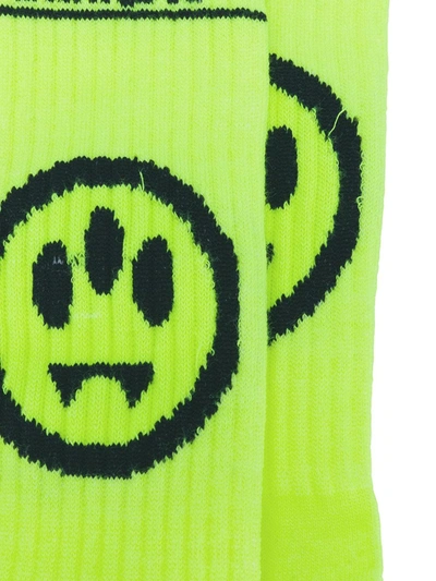 Barrow Socks Neon Yellow Ribbed Cotton Socks With Smile In Yellow