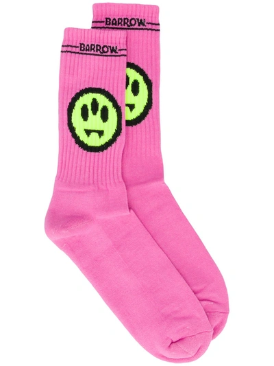 Shop Barrow Ribbed Face Motif Socks In Pink